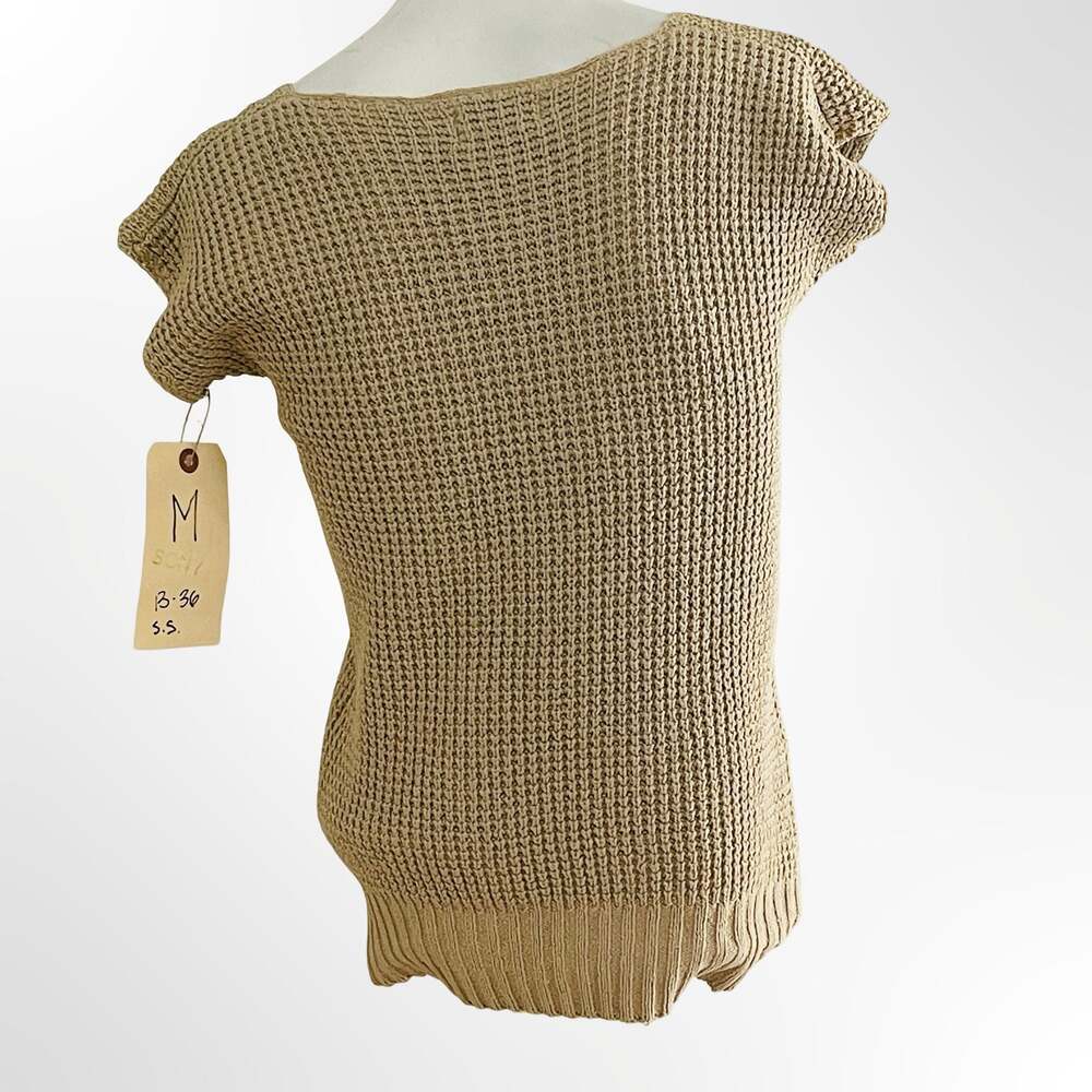 Linen-Blend Ribbed V-Neck Short Dolman Sleeve Sweater Beige Medium - Picture 4 of 5